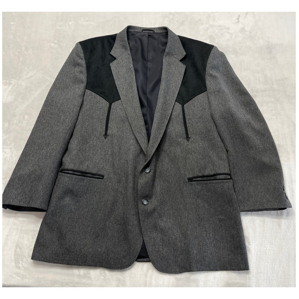 Circle S Western Blazer Mens 50 Grey Black Yoke Cowboy Sport Coat Good
